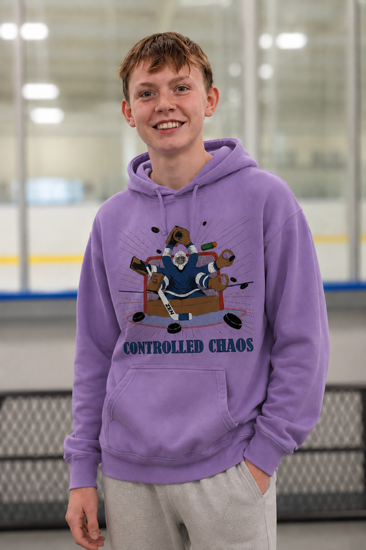 Unsupervised Goalies: Controlled Chaos Hockey Goalie Hoodie – USA Sustainable Cotton – Adult S–3XL