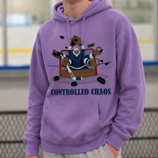 Controlled Chaos Hockey Goalie Hoodie – USA Sustainable Cotton – Adult S–3XL